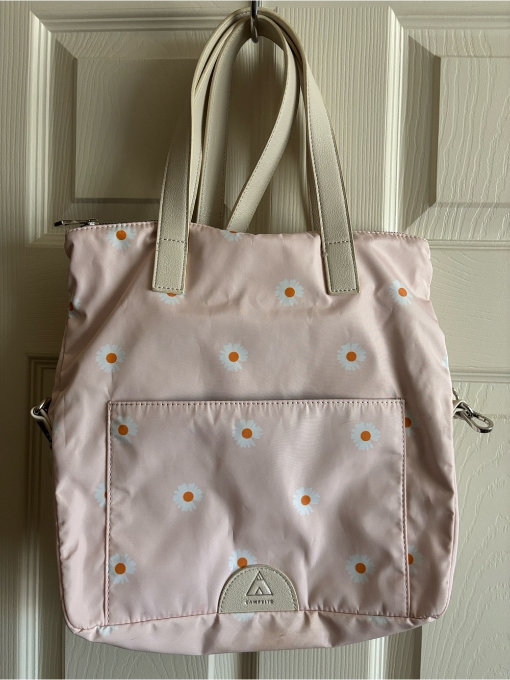 Cream Handle Pink Daisy Tote Bag
